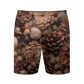 Мужские шорты 3D спортивные с принтом Шишки и орешки в Курске,  |  | Тематика изображения на принте: дуб | ёлка | ель | жёлудь | иголки | кедр | лес | орех | орешки | осень | сосна | шишки