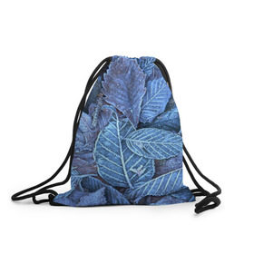 Рюкзак-мешок 3D с принтом Застывшие листья в Курске, 100% полиэстер | плотность ткани — 200 г/м2, размер — 35 х 45 см; лямки — толстые шнурки, застежка на шнуровке, без карманов и подкладки | иней | мороз | осень | холод