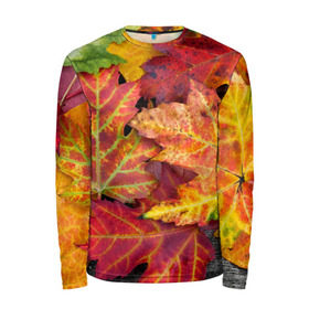 Мужской лонгслив 3D с принтом Осенняя пора в Курске, 100% полиэстер | длинные рукава, круглый вырез горловины, полуприлегающий силуэт | жёлтый | красный | листва | листья | осень