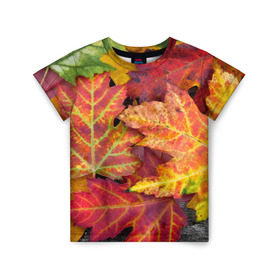 Детская футболка 3D с принтом Осенняя пора в Курске, 100% гипоаллергенный полиэфир | прямой крой, круглый вырез горловины, длина до линии бедер, чуть спущенное плечо, ткань немного тянется | жёлтый | красный | листва | листья | осень