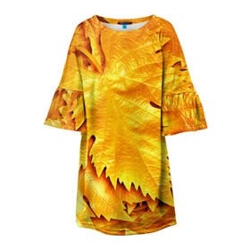 Детское платье 3D с принтом Золотая осень в Курске, 100% полиэстер | прямой силуэт, чуть расширенный к низу. Круглая горловина, на рукавах — воланы | жёлтый | золотой | клён | красота | листва | листья | наряд | осень | осина | покров | природа