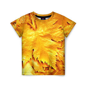 Детская футболка 3D с принтом Золотая осень в Курске, 100% гипоаллергенный полиэфир | прямой крой, круглый вырез горловины, длина до линии бедер, чуть спущенное плечо, ткань немного тянется | Тематика изображения на принте: жёлтый | золотой | клён | красота | листва | листья | наряд | осень | осина | покров | природа