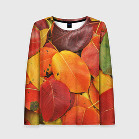 Женский лонгслив 3D с принтом Осенний покров в Курске, 100% полиэстер | длинные рукава, круглый вырез горловины, полуприлегающий силуэт | жёлтый | золотой | красный | листва | листья | осень