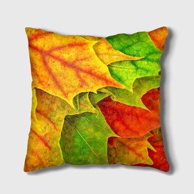 Подушка 3D с принтом Осенний наряд в Курске, наволочка – 100% полиэстер, наполнитель – холлофайбер (легкий наполнитель, не вызывает аллергию). | состоит из подушки и наволочки. Наволочка на молнии, легко снимается для стирки | жёлтый | зелёный | красный | листва | листья | оранжевый