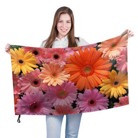 Флаг 3D с принтом Цветы в Курске, 100% полиэстер | плотность ткани — 95 г/м2, размер — 67 х 109 см. Принт наносится с одной стороны | букет | георгины | жёлтый | красота | полевые | розовый | ромашки | фиолетовый | хризантемы | цветы