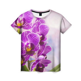 Женская футболка 3D с принтом Божественная орхидея в Курске, 100% полиэфир ( синтетическое хлопкоподобное полотно) | прямой крой, круглый вырез горловины, длина до линии бедер | 8 марта | букет | весна | красота | куст | лето | орхидея | подарок | сиреневый цвет | цветок | шикарный цветочек