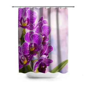 Штора 3D для ванной с принтом Божественная орхидея в Курске, 100% полиэстер | плотность материала — 100 г/м2. Стандартный размер — 146 см х 180 см. По верхнему краю — пластиковые люверсы для креплений. В комплекте 10 пластиковых колец | 8 марта | букет | весна | красота | куст | лето | орхидея | подарок | сиреневый цвет | цветок | шикарный цветочек