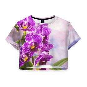 Женская футболка 3D укороченная с принтом Божественная орхидея в Курске, 100% полиэстер | круглая горловина, длина футболки до линии талии, рукава с отворотами | 8 марта | букет | весна | красота | куст | лето | орхидея | подарок | сиреневый цвет | цветок | шикарный цветочек