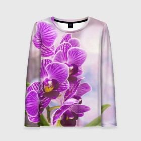 Женский лонгслив 3D с принтом Божественная орхидея в Курске, 100% полиэстер | длинные рукава, круглый вырез горловины, полуприлегающий силуэт | 8 марта | букет | весна | красота | куст | лето | орхидея | подарок | сиреневый цвет | цветок | шикарный цветочек