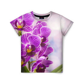 Детская футболка 3D с принтом Божественная орхидея в Курске, 100% гипоаллергенный полиэфир | прямой крой, круглый вырез горловины, длина до линии бедер, чуть спущенное плечо, ткань немного тянется | Тематика изображения на принте: 8 марта | букет | весна | красота | куст | лето | орхидея | подарок | сиреневый цвет | цветок | шикарный цветочек