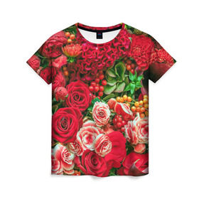 Женская футболка 3D с принтом Роскошный букет в Курске, 100% полиэфир ( синтетическое хлопкоподобное полотно) | прямой крой, круглый вырез горловины, длина до линии бедер | 8 марта | блеск | гвоздики | красный | красота | невероятный | огромный букет | пёстрый | праздник | розы | роскошный | цветы | шикарный