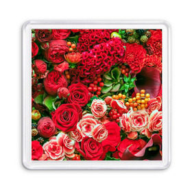 Магнит 55*55 с принтом Роскошный букет в Курске, Пластик | Размер: 65*65 мм; Размер печати: 55*55 мм | 8 марта | блеск | гвоздики | красный | красота | невероятный | огромный букет | пёстрый | праздник | розы | роскошный | цветы | шикарный