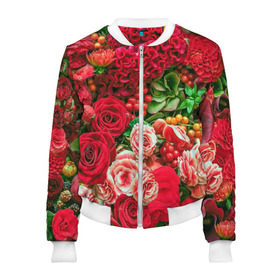 Женский бомбер 3D с принтом Роскошный букет в Курске, 100% полиэстер | застегивается на молнию, по бокам два кармана без застежек, мягкие манжеты, по низу бомбера и на воротнике — эластичная резинка | 8 марта | блеск | гвоздики | красный | красота | невероятный | огромный букет | пёстрый | праздник | розы | роскошный | цветы | шикарный