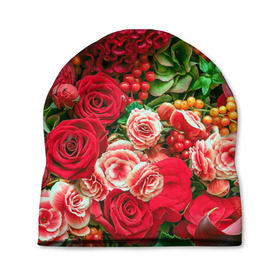 Шапка 3D с принтом Роскошный букет в Курске, 100% полиэстер | универсальный размер, печать по всей поверхности изделия | 8 марта | блеск | гвоздики | красный | красота | невероятный | огромный букет | пёстрый | праздник | розы | роскошный | цветы | шикарный