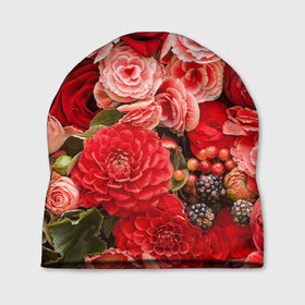 Шапка 3D с принтом Шикарный букет в Курске, 100% полиэстер | универсальный размер, печать по всей поверхности изделия | 8 марта | блеск | гвоздики | красный | красота | невероятный | огромный букет | пёстрый | праздник | розы | роскошный | цветы | шикарный