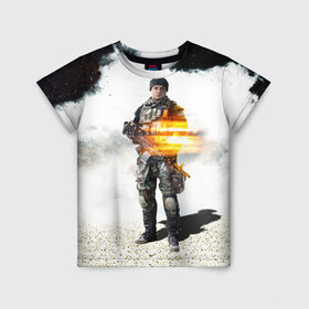 Детская футболка 3D с принтом Battlefield 4 Soldier в Курске, 100% гипоаллергенный полиэфир | прямой крой, круглый вырез горловины, длина до линии бедер, чуть спущенное плечо, ткань немного тянется | art | battlefield