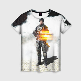 Женская футболка 3D с принтом Battlefield 4 Soldier в Курске, 100% полиэфир ( синтетическое хлопкоподобное полотно) | прямой крой, круглый вырез горловины, длина до линии бедер | art | battlefield