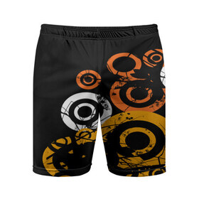 Мужские шорты 3D спортивные с принтом Арт круги в Курске,  |  | белый | жёлтый | круги | оранжевый | узоры | цвета | чёрный