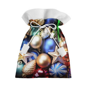 Подарочный 3D мешок с принтом Игрушки на ёлку в Курске, 100% полиэстер | Размер: 29*39 см | новогодний | рождество | шарики