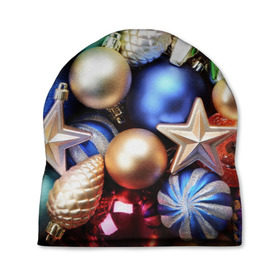 Шапка 3D с принтом Игрушки на ёлку в Курске, 100% полиэстер | универсальный размер, печать по всей поверхности изделия | новогодний | рождество | шарики