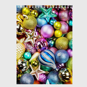 Скетчбук с принтом Новый год в Курске, 100% бумага
 | 48 листов, плотность листов — 100 г/м2, плотность картонной обложки — 250 г/м2. Листы скреплены сверху удобной пружинной спиралью | елочные | игрушки | новогодний | разноцветный | рождество | украшения