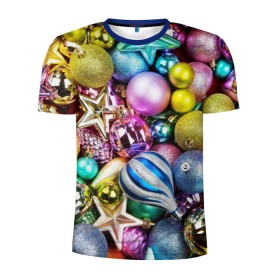 Мужская футболка 3D спортивная с принтом Новый год в Курске, 100% полиэстер с улучшенными характеристиками | приталенный силуэт, круглая горловина, широкие плечи, сужается к линии бедра | елочные | игрушки | новогодний | разноцветный | рождество | украшения