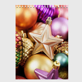 Скетчбук с принтом Игрушки с ёлки в Курске, 100% бумага
 | 48 листов, плотность листов — 100 г/м2, плотность картонной обложки — 250 г/м2. Листы скреплены сверху удобной пружинной спиралью | новогодний | рождество | шарики