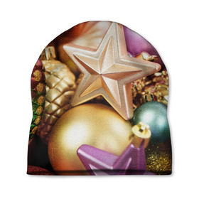 Шапка 3D с принтом Игрушки с ёлки в Курске, 100% полиэстер | универсальный размер, печать по всей поверхности изделия | новогодний | рождество | шарики