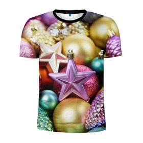 Мужская футболка 3D спортивная с принтом Новогодние игрушки в Курске, 100% полиэстер с улучшенными характеристиками | приталенный силуэт, круглая горловина, широкие плечи, сужается к линии бедра | новогодний | рождество | шарики