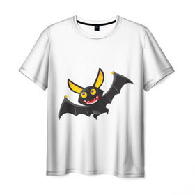 Мужская футболка 3D с принтом Весёлая летучая мышка в Курске, 100% полиэфир | прямой крой, круглый вырез горловины, длина до линии бедер | вампир | мультяшная | мышь | чёрный