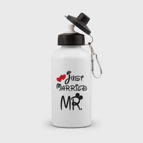 Бутылка спортивная с принтом Just married Mr в Курске, металл | емкость — 500 мл, в комплекте две пластиковые крышки и карабин для крепления | 