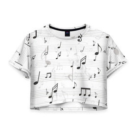 Женская футболка 3D укороченная с принтом ноты в Курске, 100% полиэстер | круглая горловина, длина футболки до линии талии, рукава с отворотами | музыка | ноты | струны