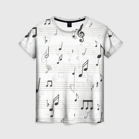 Женская футболка 3D с принтом ноты в Курске, 100% полиэфир ( синтетическое хлопкоподобное полотно) | прямой крой, круглый вырез горловины, длина до линии бедер | музыка | ноты | струны