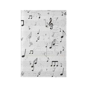 Обложка для паспорта матовая кожа с принтом ноты в Курске, натуральная матовая кожа | размер 19,3 х 13,7 см; прозрачные пластиковые крепления | музыка | ноты | струны