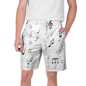 Мужские шорты 3D с принтом ноты в Курске,  полиэстер 100% | прямой крой, два кармана без застежек по бокам. Мягкая трикотажная резинка на поясе, внутри которой широкие завязки. Длина чуть выше колен | музыка | ноты | струны