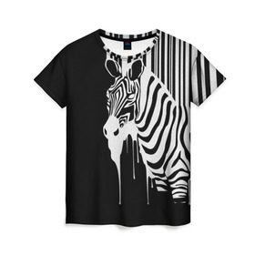 Женская футболка 3D с принтом Зебра в Курске, 100% полиэфир ( синтетическое хлопкоподобное полотно) | прямой крой, круглый вырез горловины, длина до линии бедер | граффити | зебра | искусство | прикольные картинки | чёрно белое