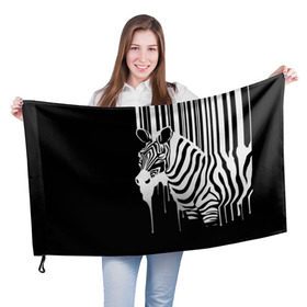 Флаг 3D с принтом Зебра в Курске, 100% полиэстер | плотность ткани — 95 г/м2, размер — 67 х 109 см. Принт наносится с одной стороны | граффити | зебра | искусство | прикольные картинки | чёрно белое