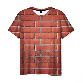 Мужская футболка 3D с принтом Красный кирпич в Курске, 100% полиэфир | прямой крой, круглый вырез горловины, длина до линии бедер | Тематика изображения на принте: бетон | камень | кирпич | мощь | стена | строительство | стройка | цемент