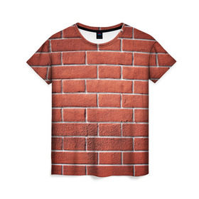 Женская футболка 3D с принтом Красный кирпич в Курске, 100% полиэфир ( синтетическое хлопкоподобное полотно) | прямой крой, круглый вырез горловины, длина до линии бедер | бетон | камень | кирпич | мощь | стена | строительство | стройка | цемент