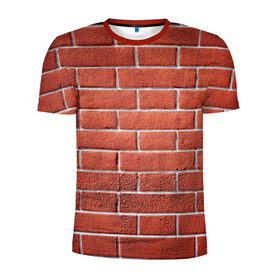Мужская футболка 3D спортивная с принтом Красный кирпич в Курске, 100% полиэстер с улучшенными характеристиками | приталенный силуэт, круглая горловина, широкие плечи, сужается к линии бедра | Тематика изображения на принте: бетон | камень | кирпич | мощь | стена | строительство | стройка | цемент