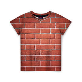 Детская футболка 3D с принтом Красный кирпич в Курске, 100% гипоаллергенный полиэфир | прямой крой, круглый вырез горловины, длина до линии бедер, чуть спущенное плечо, ткань немного тянется | Тематика изображения на принте: бетон | камень | кирпич | мощь | стена | строительство | стройка | цемент