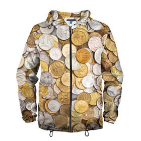 Мужская ветровка 3D с принтом Российские монетки в Курске, 100% полиэстер | подол и капюшон оформлены резинкой с фиксаторами, два кармана без застежек по бокам, один потайной карман на груди | money | валюта | деньги | копейка | лавэ | мелочёвка | мелочь | монетки | монеты | россия | рубль | филки