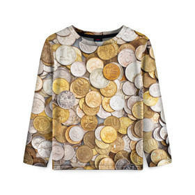Детский лонгслив 3D с принтом Российские монетки в Курске, 100% полиэстер | длинные рукава, круглый вырез горловины, полуприлегающий силуэт
 | money | валюта | деньги | копейка | лавэ | мелочёвка | мелочь | монетки | монеты | россия | рубль | филки