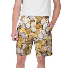 Мужские шорты 3D с принтом Российские монетки в Курске,  полиэстер 100% | прямой крой, два кармана без застежек по бокам. Мягкая трикотажная резинка на поясе, внутри которой широкие завязки. Длина чуть выше колен | money | валюта | деньги | копейка | лавэ | мелочёвка | мелочь | монетки | монеты | россия | рубль | филки
