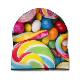 Шапка 3D с принтом Вкусняшки в Курске, 100% полиэстер | универсальный размер, печать по всей поверхности изделия | вкусняшки | драже | конфеты | лакомство | леденцы | мармелад | обжора | объедение | орешки | праздник | сладкоежка | сладости | шоколад
