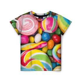 Детская футболка 3D с принтом Вкусняшки в Курске, 100% гипоаллергенный полиэфир | прямой крой, круглый вырез горловины, длина до линии бедер, чуть спущенное плечо, ткань немного тянется | вкусняшки | драже | конфеты | лакомство | леденцы | мармелад | обжора | объедение | орешки | праздник | сладкоежка | сладости | шоколад