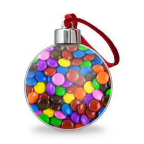 Ёлочный шар с принтом Цветные конфетки в Курске, Пластик | Диаметр: 77 мм | вкусняшки | драже | конфеты | лакомство | сладости | шоколад