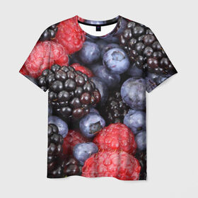 Мужская футболка 3D с принтом Ягодки в Курске, 100% полиэфир | прямой крой, круглый вырез горловины, длина до линии бедер | вкусно | голубика | дача | деревня | ежевика | клубника | малина | огород | полезно | сад | смородина | сок | фрукты | черника | ягоды