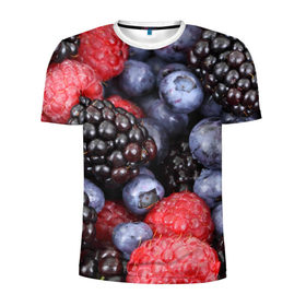 Мужская футболка 3D спортивная с принтом Ягодки в Курске, 100% полиэстер с улучшенными характеристиками | приталенный силуэт, круглая горловина, широкие плечи, сужается к линии бедра | вкусно | голубика | дача | деревня | ежевика | клубника | малина | огород | полезно | сад | смородина | сок | фрукты | черника | ягоды