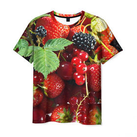 Мужская футболка 3D с принтом Любимые ягоды в Курске, 100% полиэфир | прямой крой, круглый вырез горловины, длина до линии бедер | вкусно | голубика | дача | деревня | ежевика | зелень | клубника | малина | огород | полезно | сад | смородина | сок | фрукты | черника | шиповник | ягоды